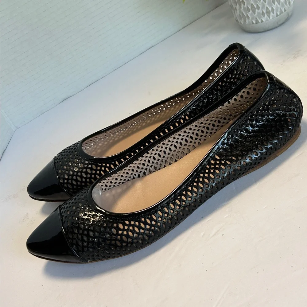 Furla Black Patent Leather Mesh Flats - Picture 1 of 17